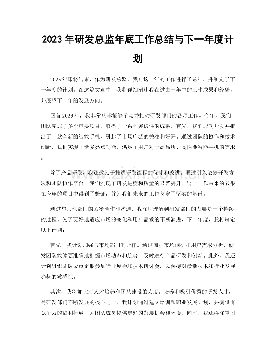 2023年研发总监年底工作总结与下一年度计划.docx_第1页