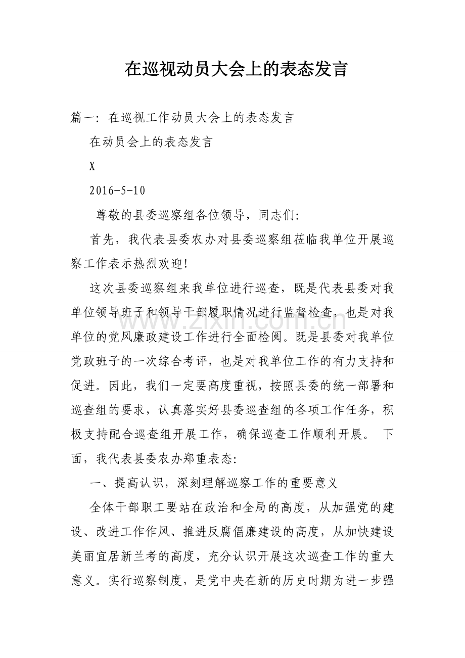 在巡视动员大会上的表态发言.doc_第1页