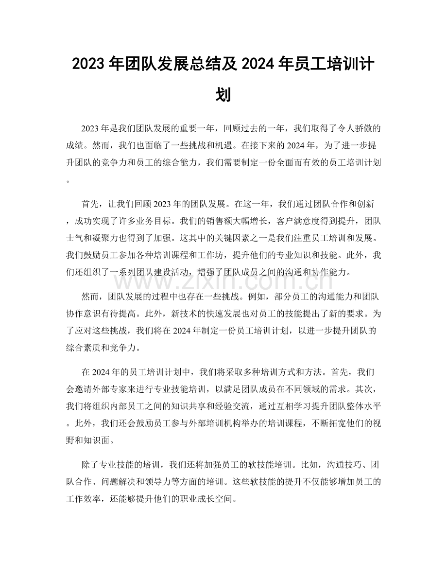 2023年团队发展总结及2024年员工培训计划.docx_第1页