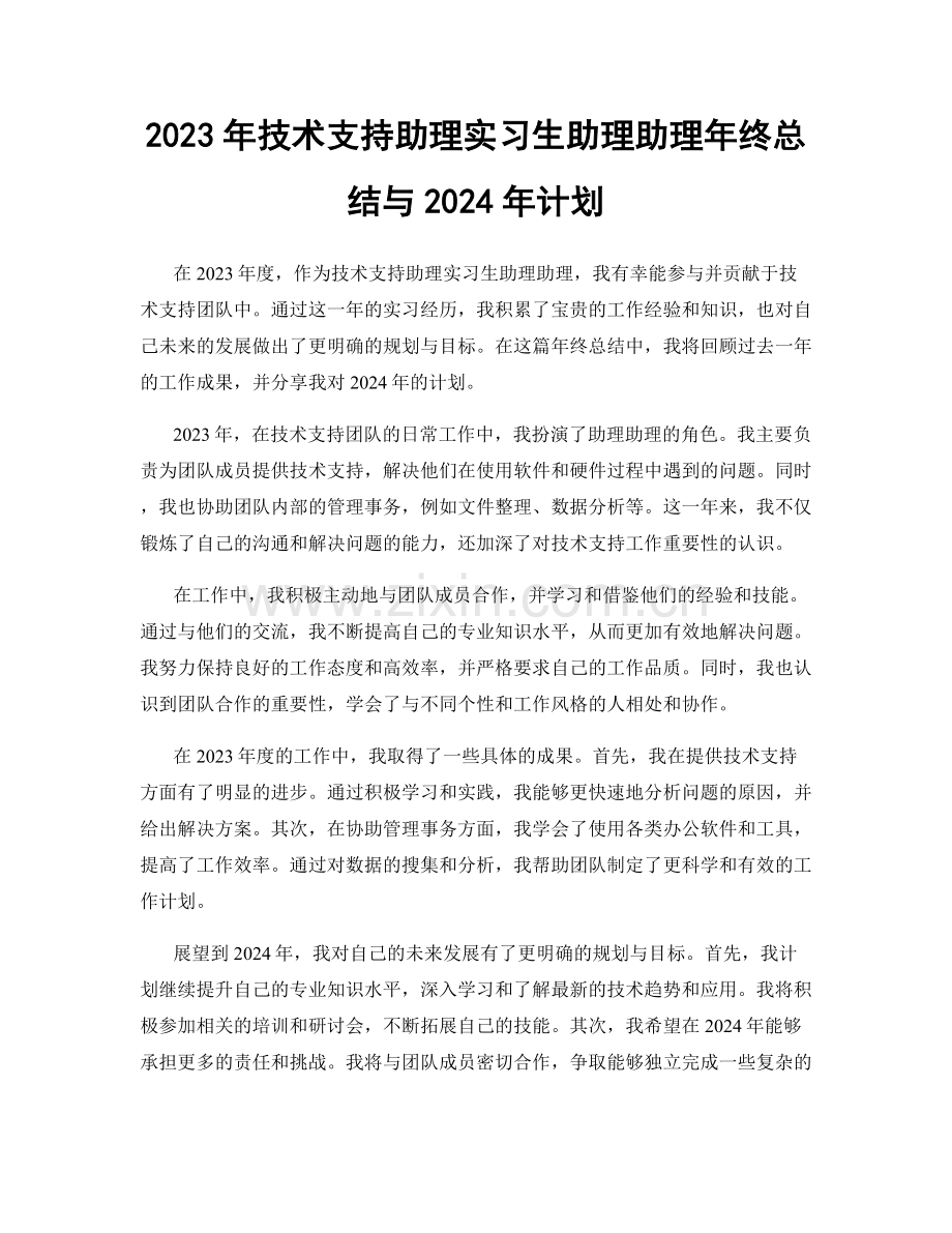 2023年技术支持助理实习生助理助理年终总结与2024年计划.docx_第1页