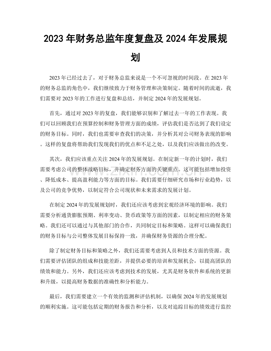 2023年财务总监年度复盘及2024年发展规划.docx_第1页