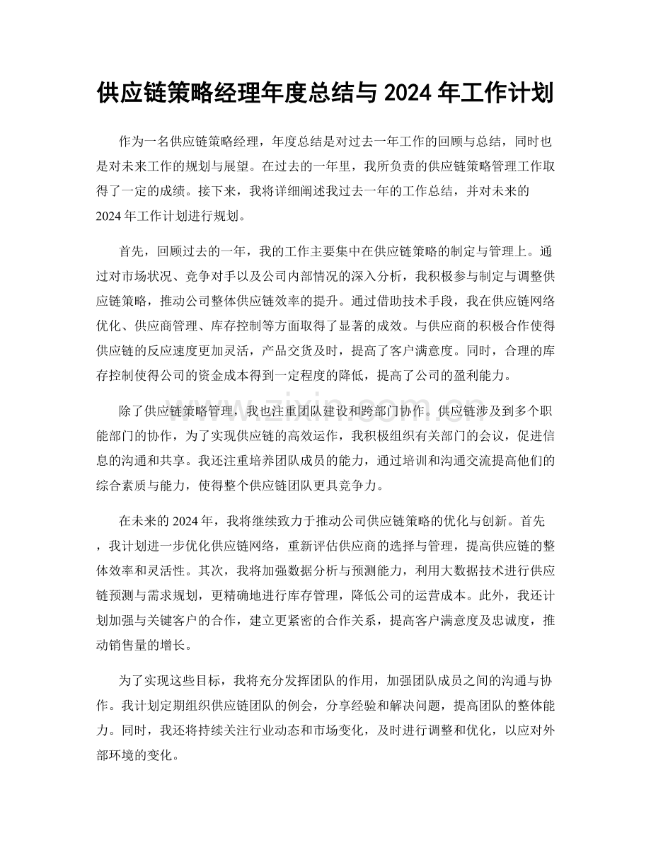 供应链策略经理年度总结与2024年工作计划.docx_第1页