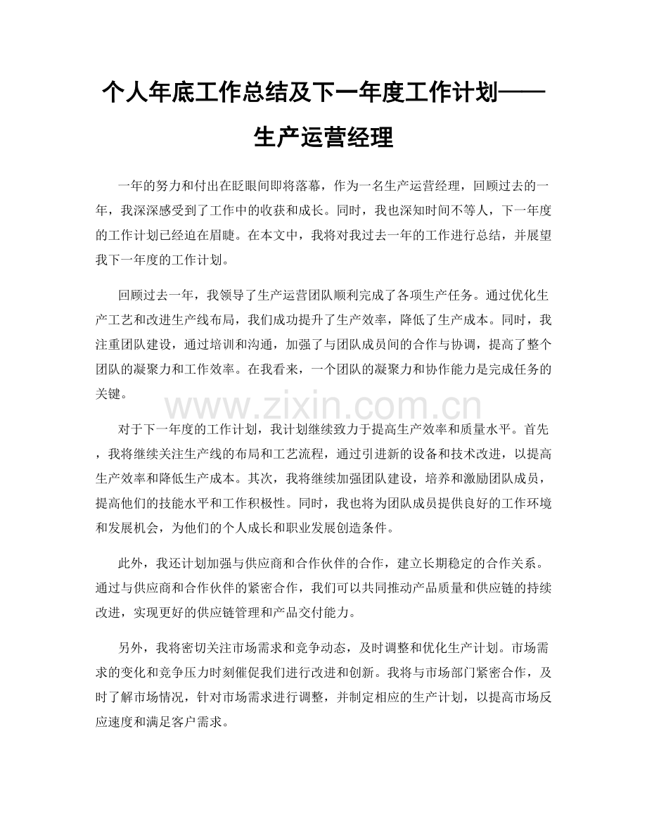 个人年底工作总结及下一年度工作计划——生产运营经理.docx_第1页