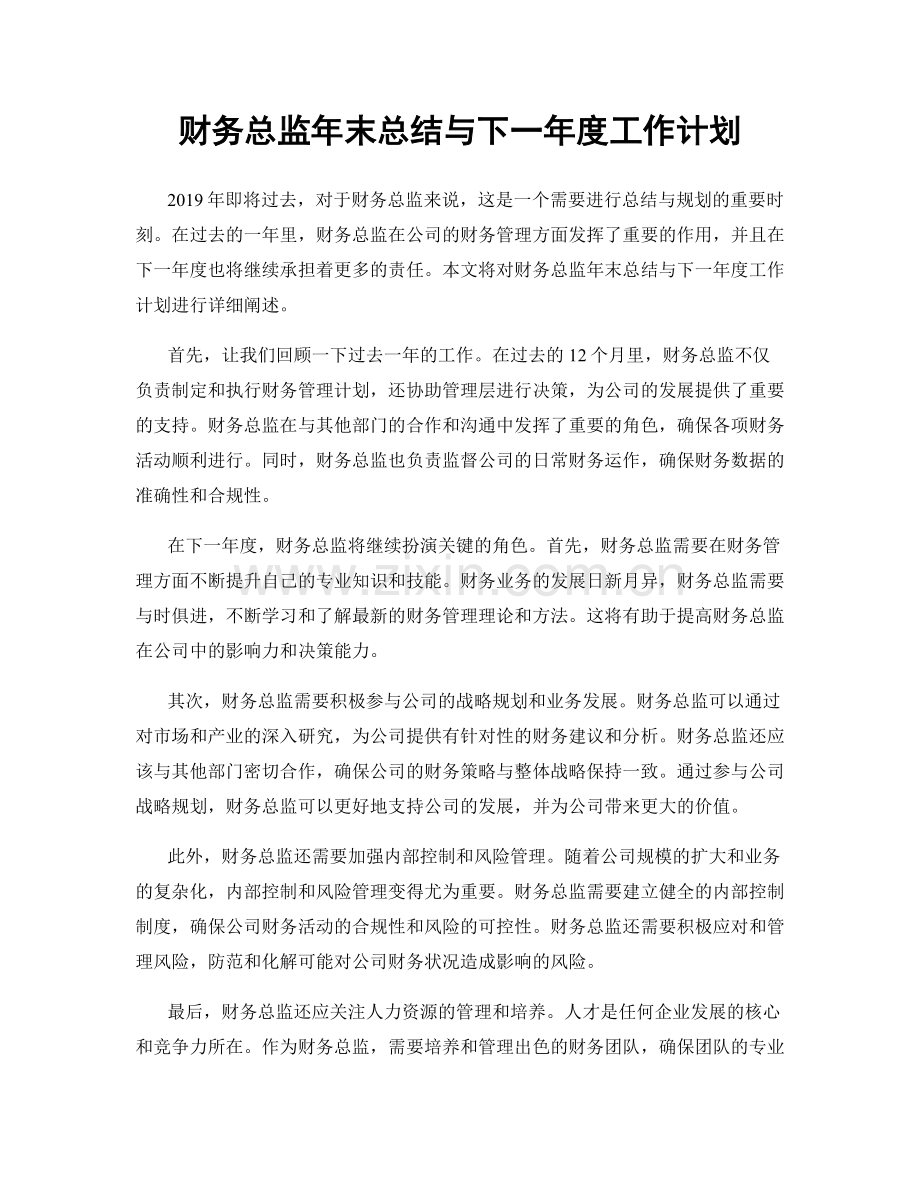 财务总监年末总结与下一年度工作计划.docx_第1页