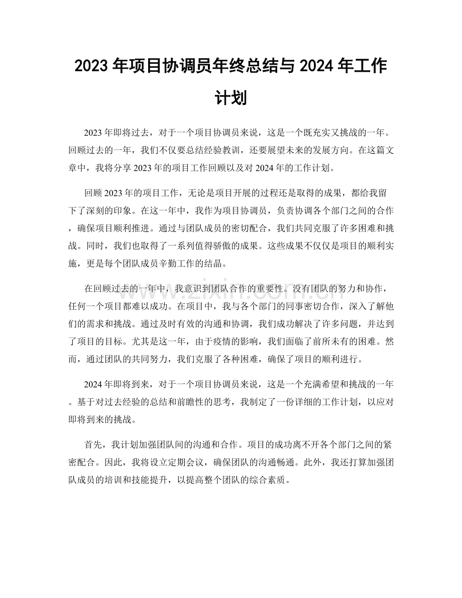 2023年项目协调员年终总结与2024年工作计划.docx_第1页