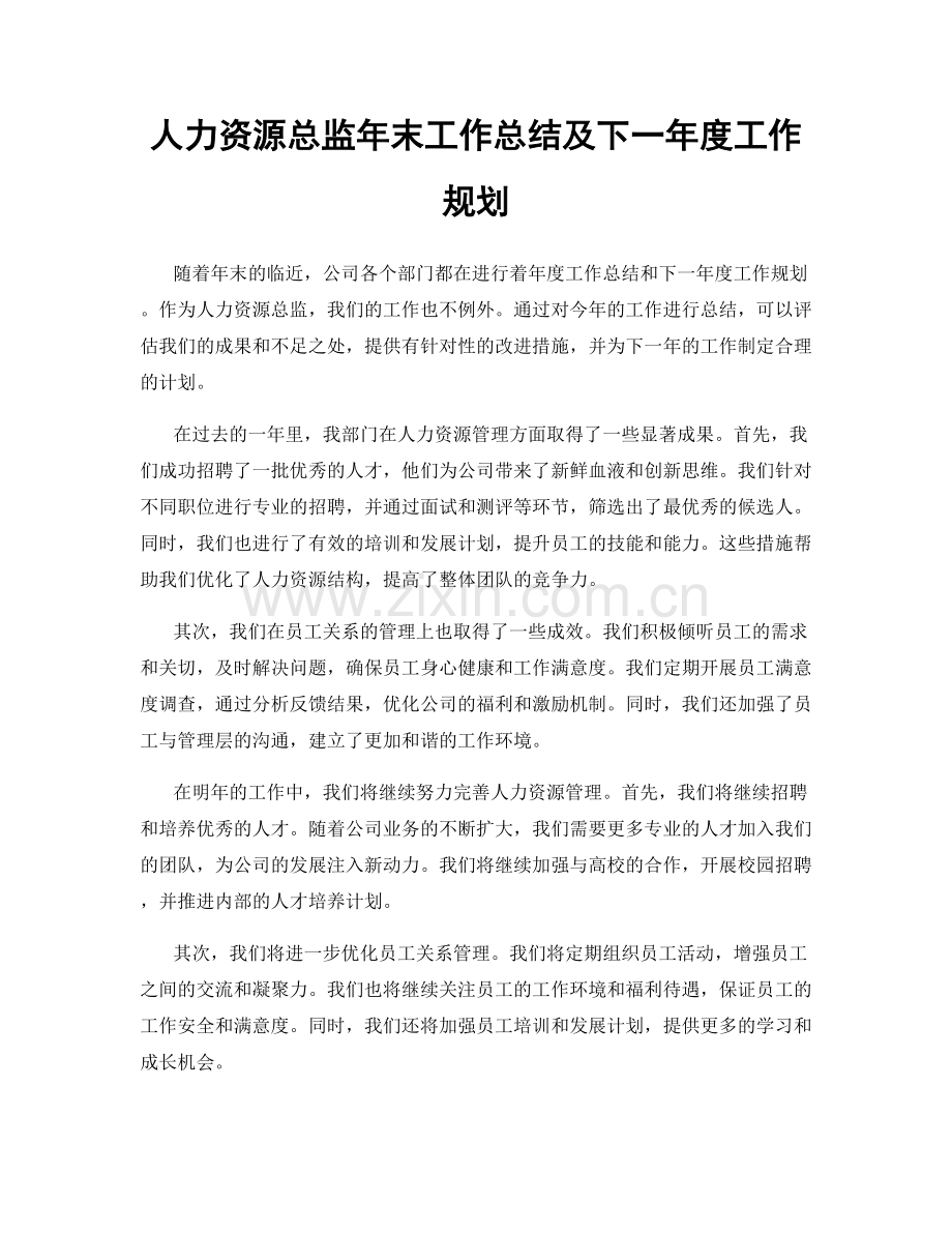 人力资源总监年末工作总结及下一年度工作规划.docx_第1页