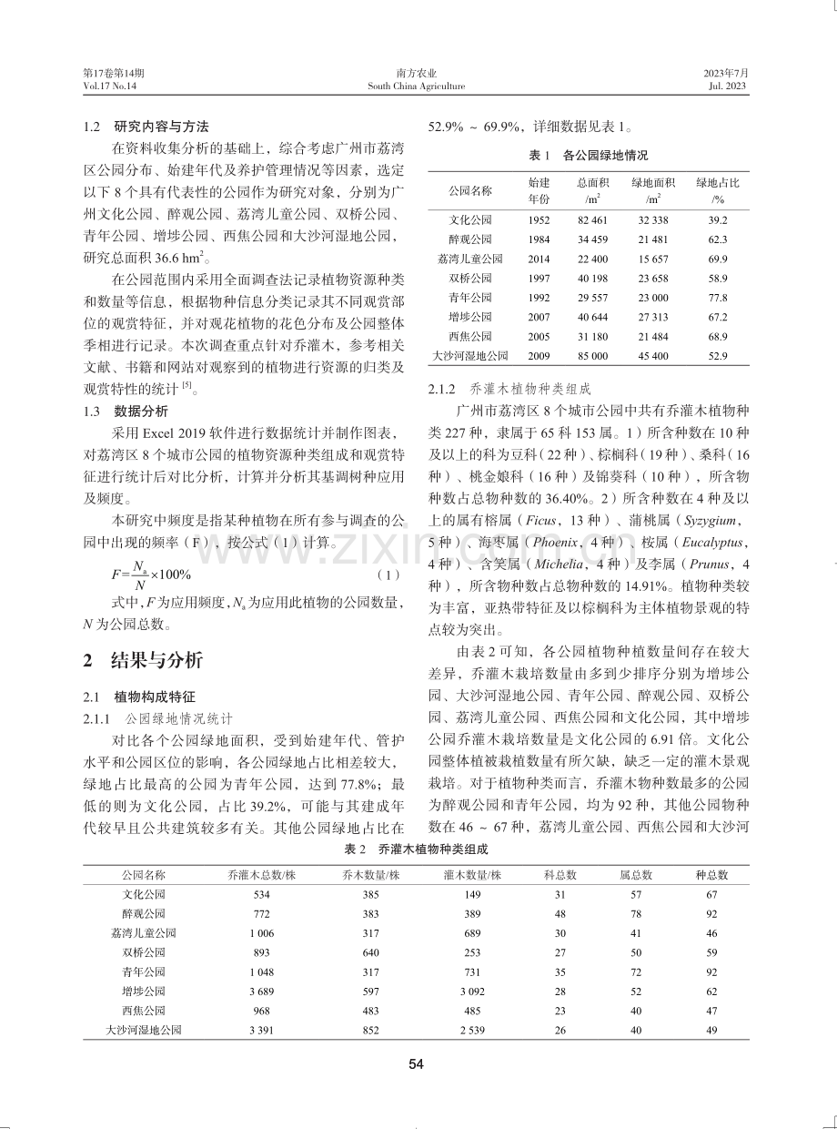 广州市荔湾区城市公园乔灌木植物资源及观赏特征分析.pdf_第2页