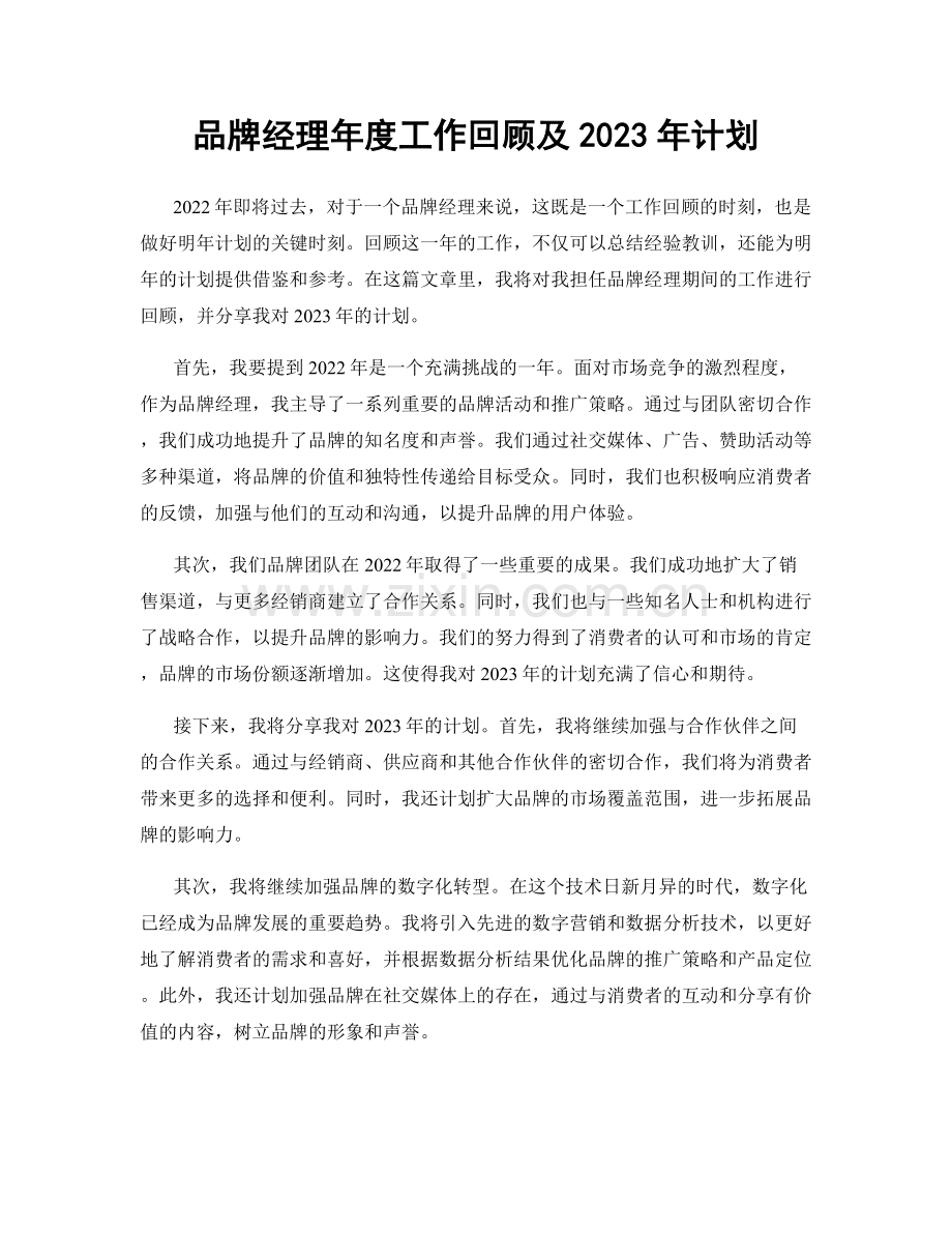 品牌经理年度工作回顾及2023年计划.docx_第1页