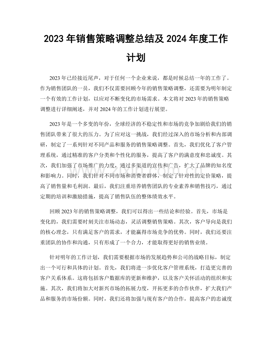 2023年销售策略调整总结及2024年度工作计划.docx_第1页