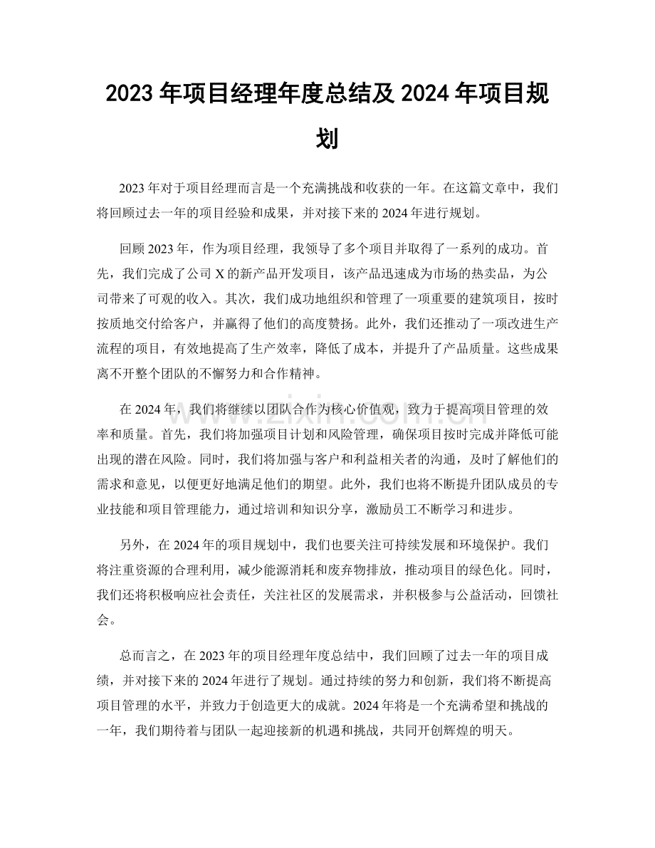 2023年项目经理年度总结及2024年项目规划.docx_第1页