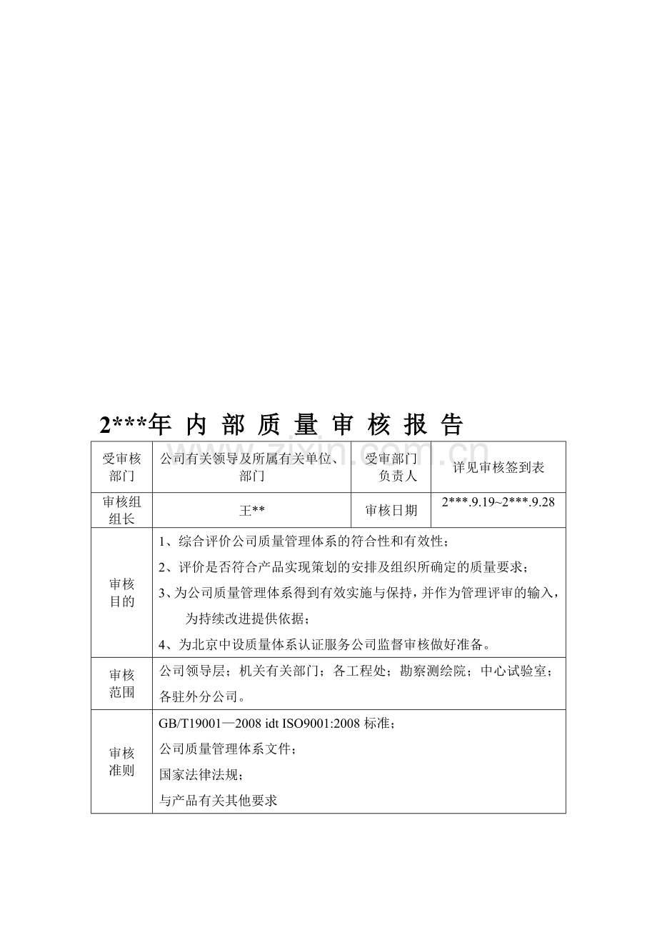 某大型公司管理体系内部审核报告.doc_第1页