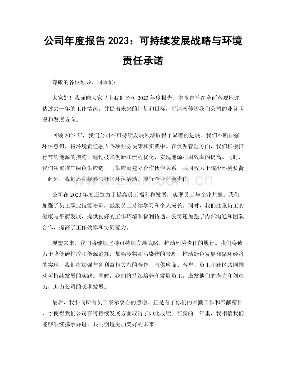 公司年度报告2023：可持续发展战略与环境责任承诺.docx_第1页