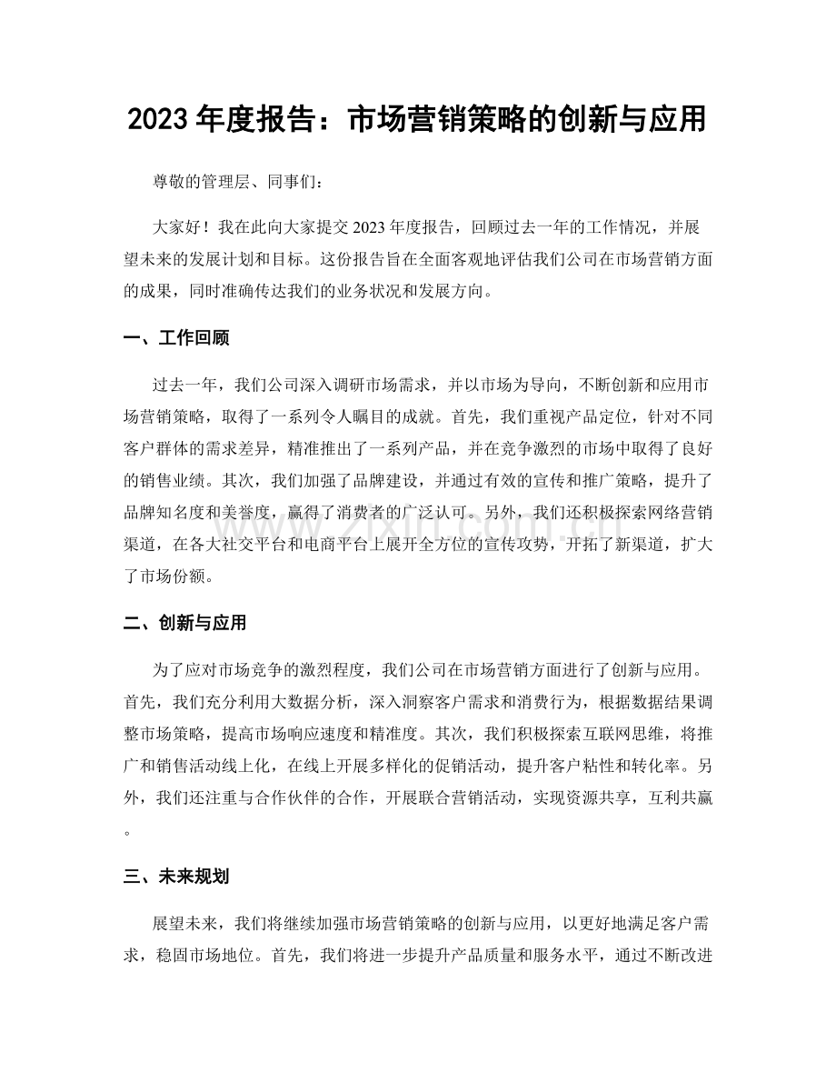 2023年度报告：市场营销策略的创新与应用.docx_第1页