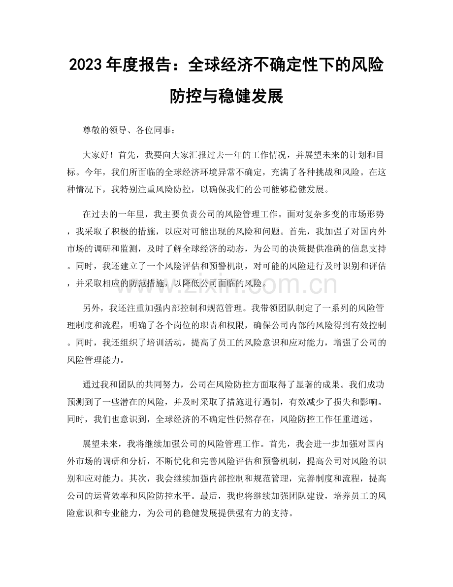 2023年度报告：全球经济不确定性下的风险防控与稳健发展.docx_第1页