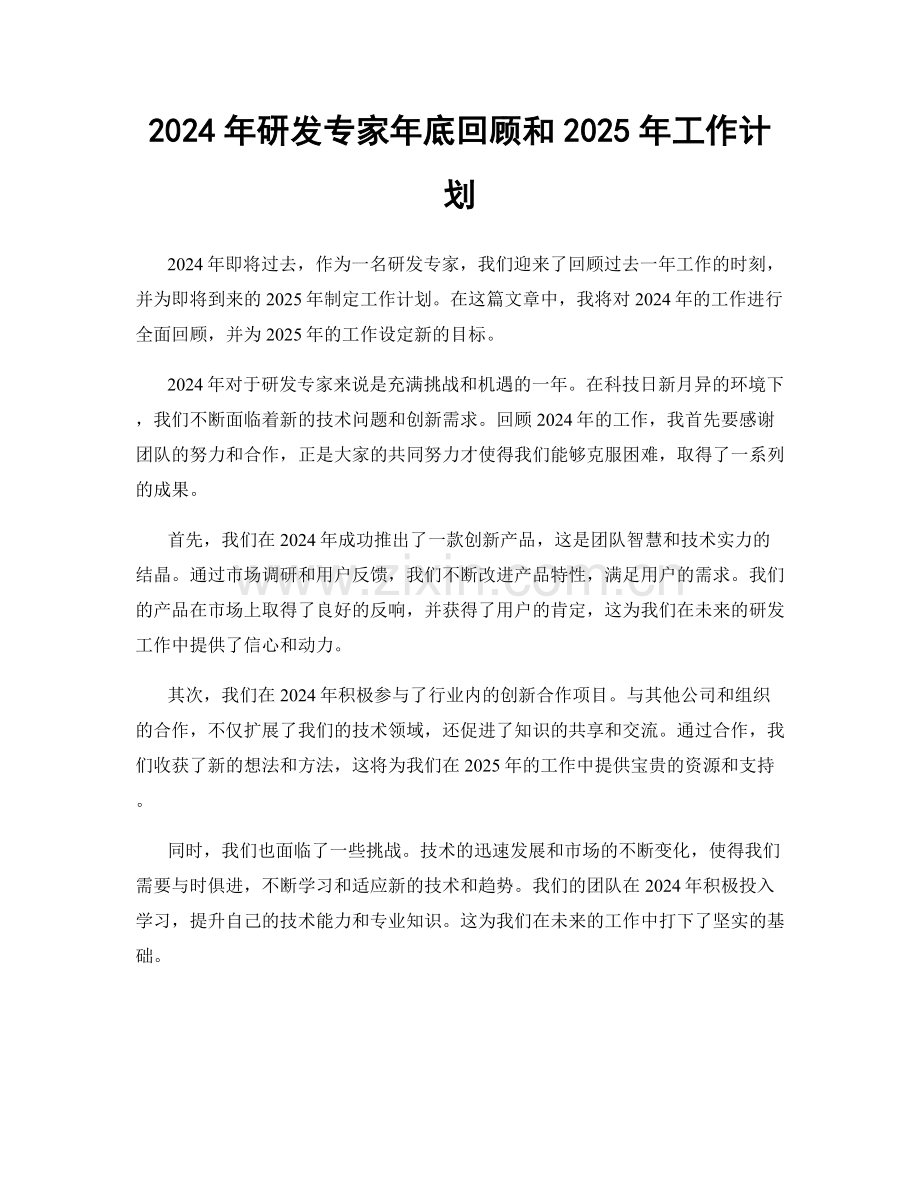 2024年研发专家年底回顾和2025年工作计划.docx_第1页