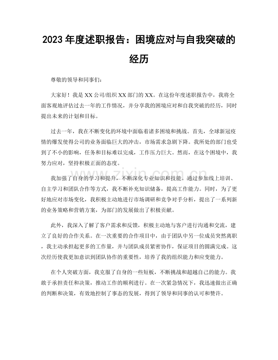 2023年度述职报告：困境应对与自我突破的经历.docx_第1页