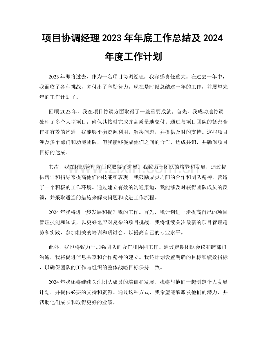 项目协调经理2023年年底工作总结及2024年度工作计划.docx_第1页