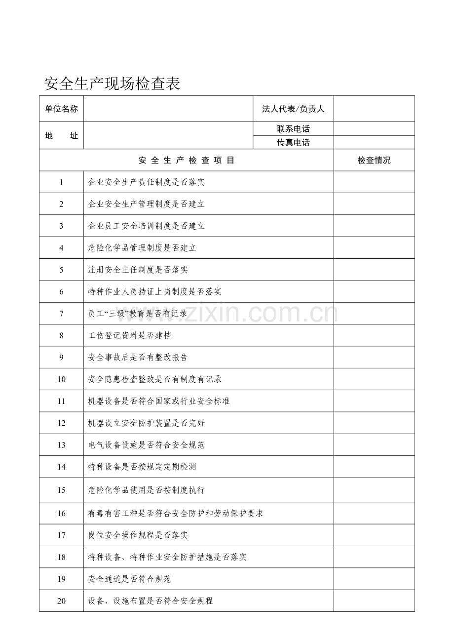 安全生产现场检查表(1)..doc_第1页