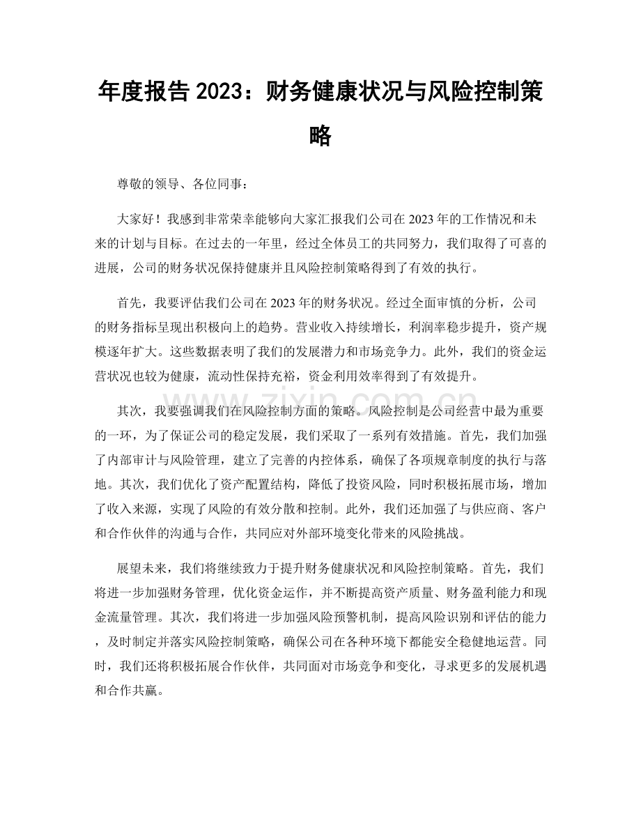 年度报告2023：财务健康状况与风险控制策略.docx_第1页