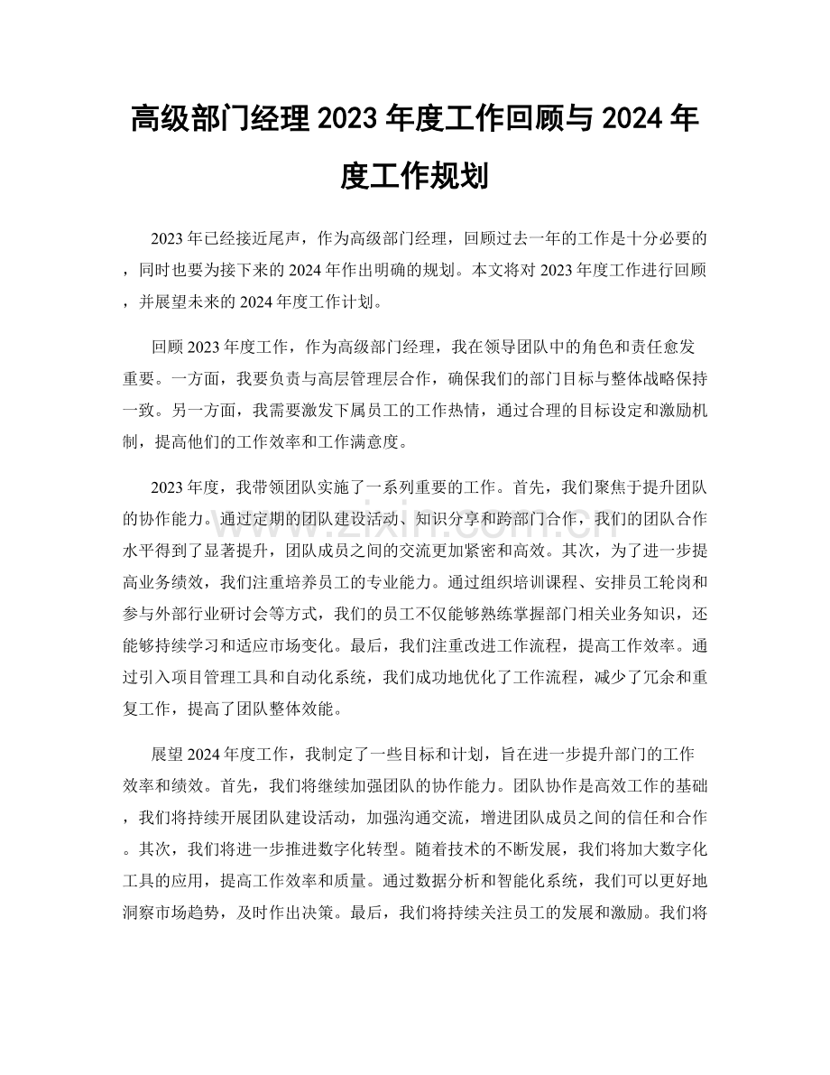 高级部门经理2023年度工作回顾与2024年度工作规划.docx_第1页