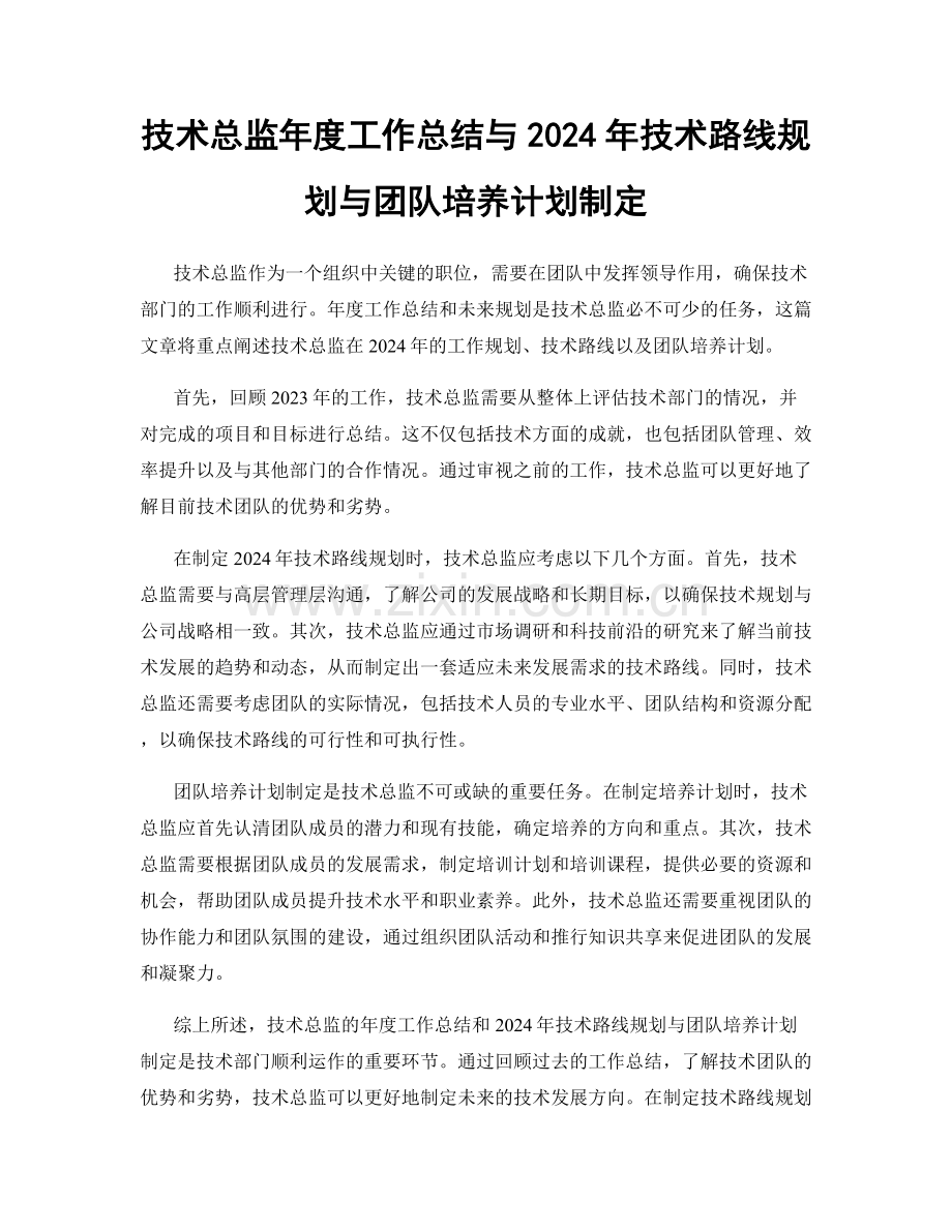 技术总监年度工作总结与2024年技术路线规划与团队培养计划制定.docx_第1页