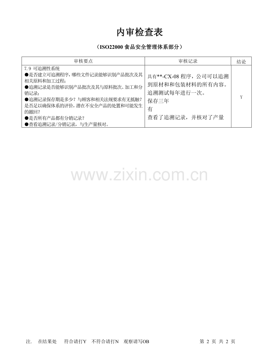 brc--iso-gbt-iso认证-记录文件-采购部食品安全管理体系审核检查表.doc_第2页