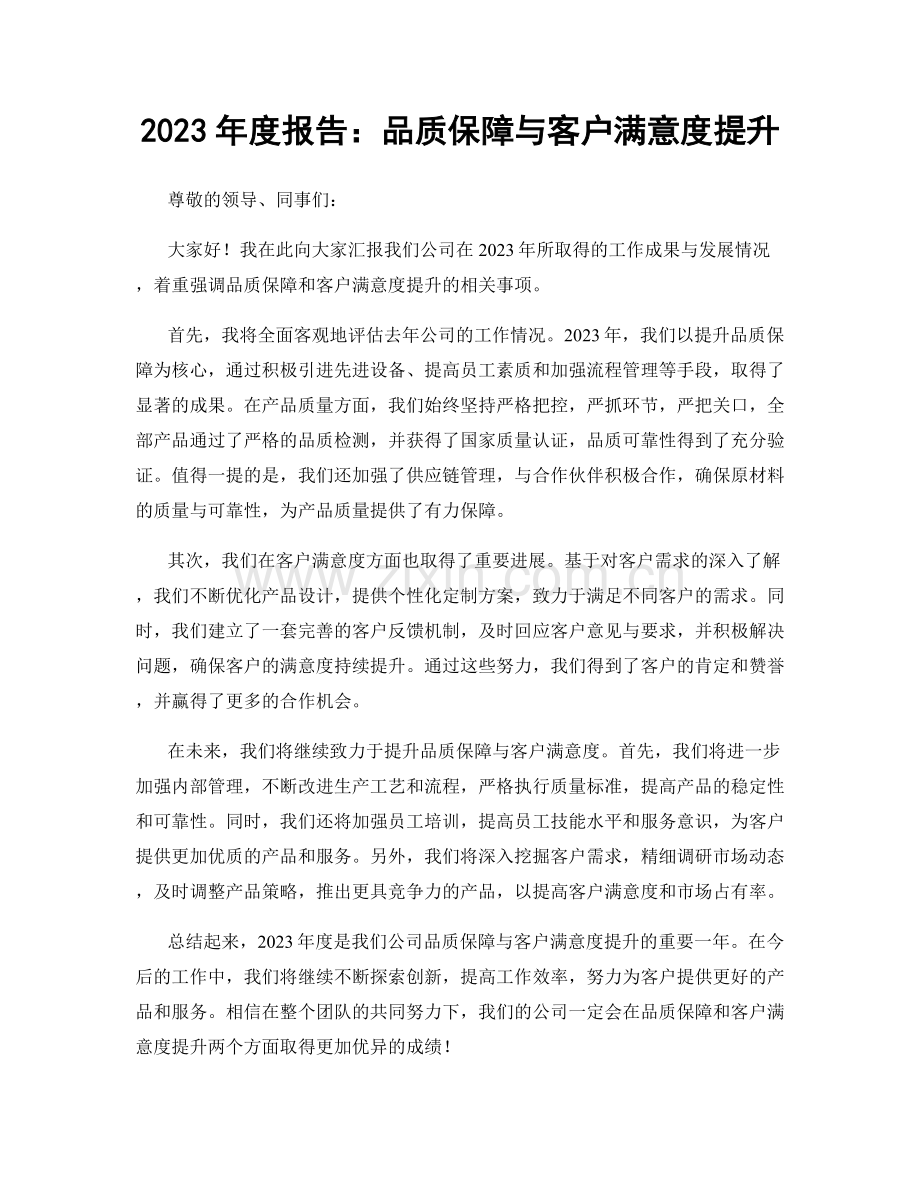 2023年度报告：品质保障与客户满意度提升.docx_第1页