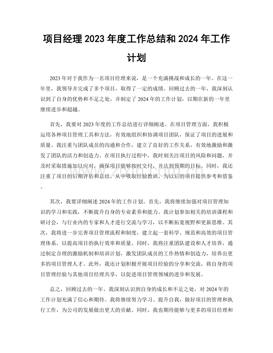 项目经理2023年度工作总结和2024年工作计划.docx_第1页