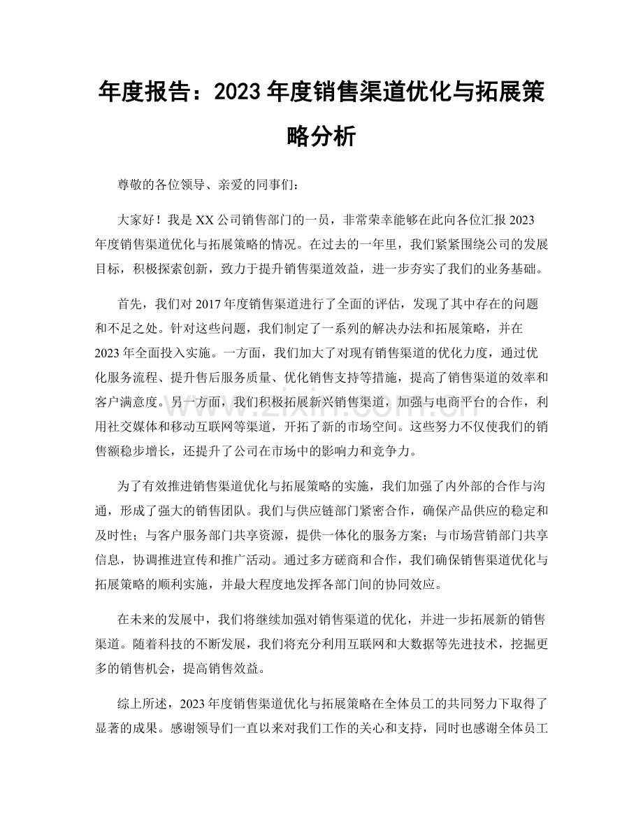 年度报告：2023年度销售渠道优化与拓展策略分析.docx_第1页