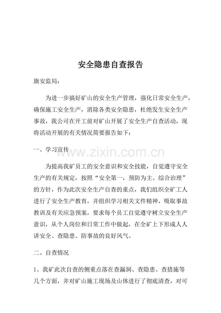 环球安全隐患自查报告..doc_第1页