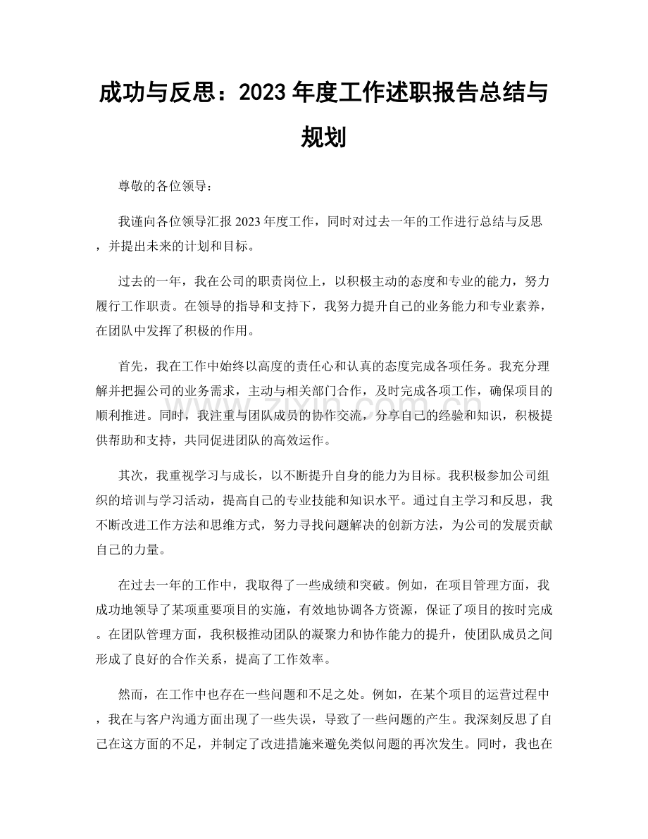 成功与反思：2023年度工作述职报告总结与规划.docx_第1页