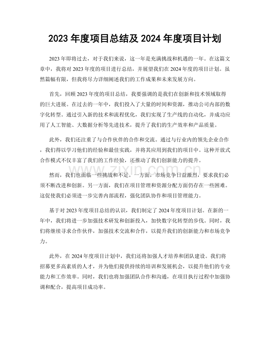 2023年度项目总结及2024年度项目计划.docx_第1页