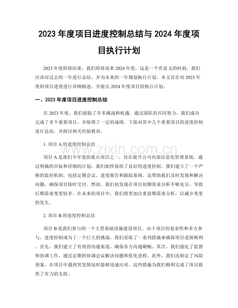 2023年度项目进度控制总结与2024年度项目执行计划.docx_第1页