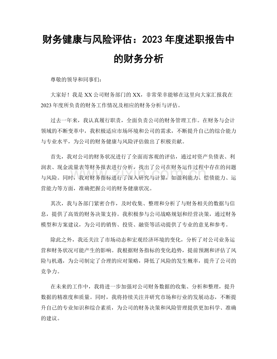 财务健康与风险评估：2023年度述职报告中的财务分析.docx_第1页