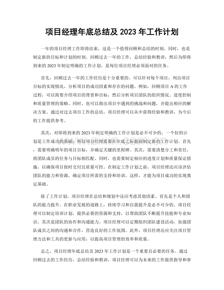 项目经理年底总结及2023年工作计划.docx_第1页