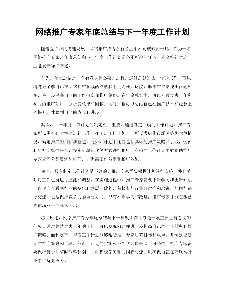 网络推广专家年底总结与下一年度工作计划.docx_第1页