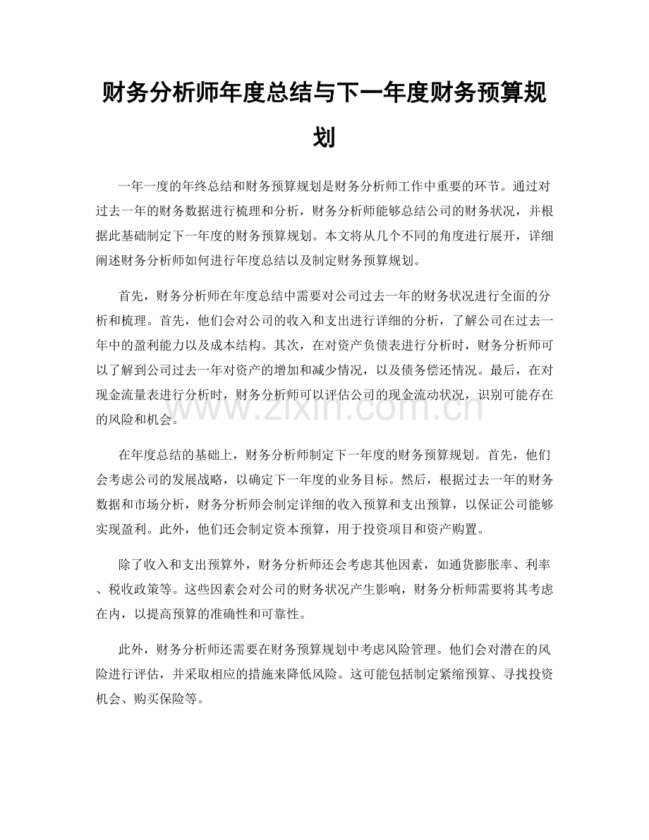 财务分析师年度总结与下一年度财务预算规划.docx_第1页