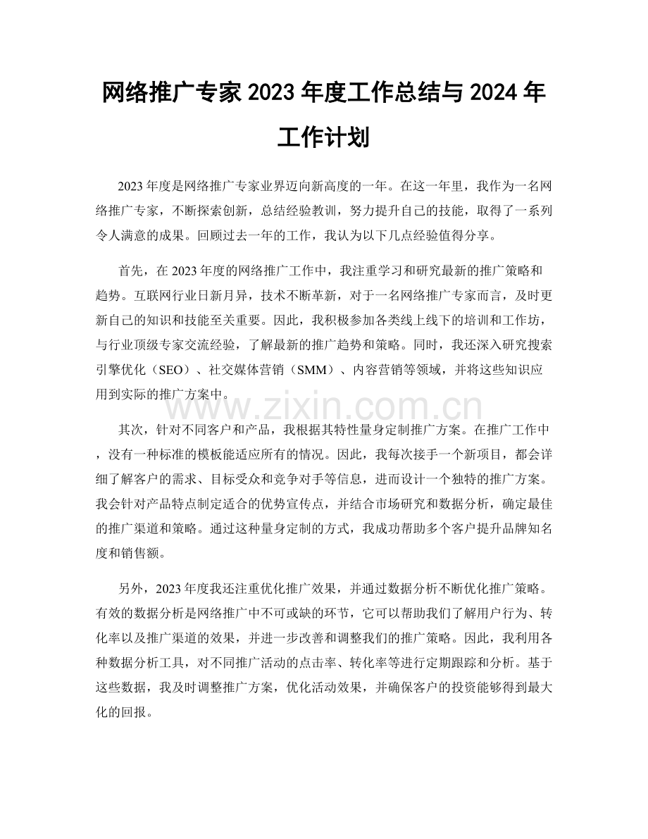 网络推广专家2023年度工作总结与2024年工作计划.docx_第1页