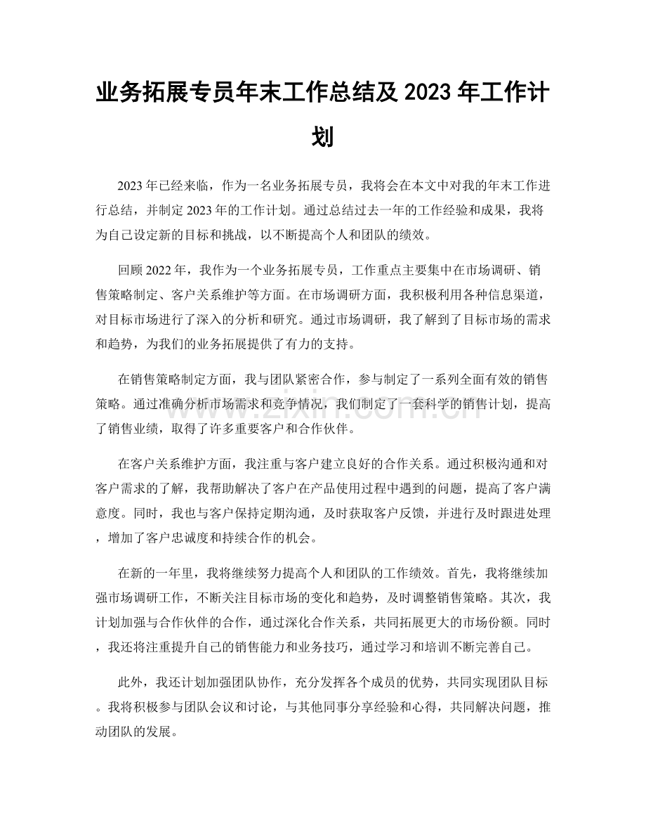 业务拓展专员年末工作总结及2023年工作计划.docx_第1页