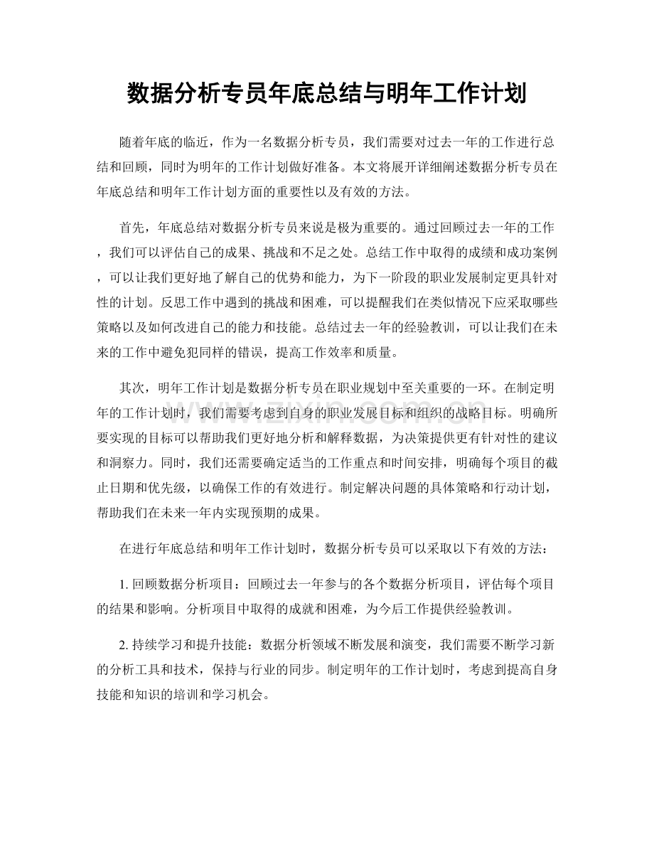 数据分析专员年底总结与明年工作计划.docx_第1页