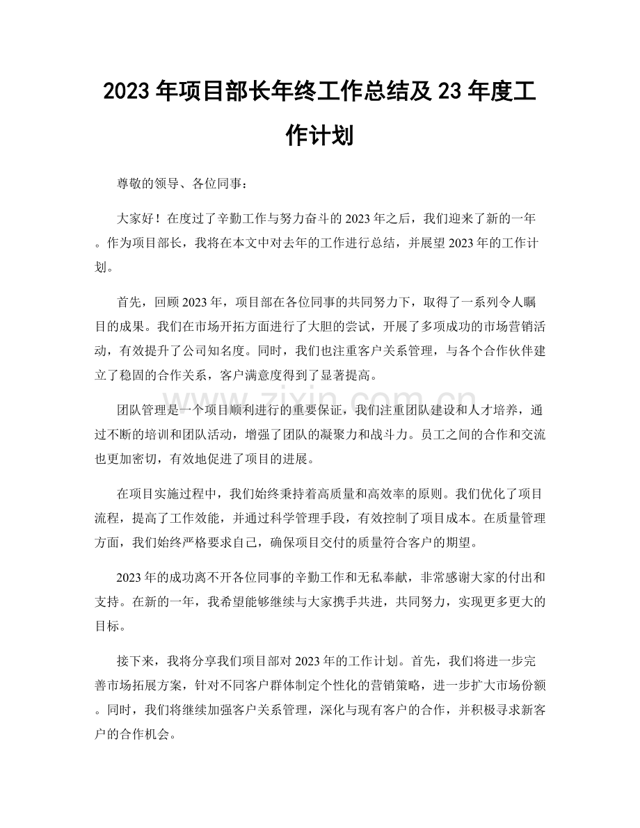 2023年项目部长年终工作总结及23年度工作计划.docx_第1页