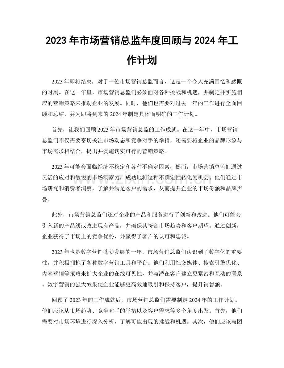 2023年市场营销总监年度回顾与2024年工作计划.docx_第1页