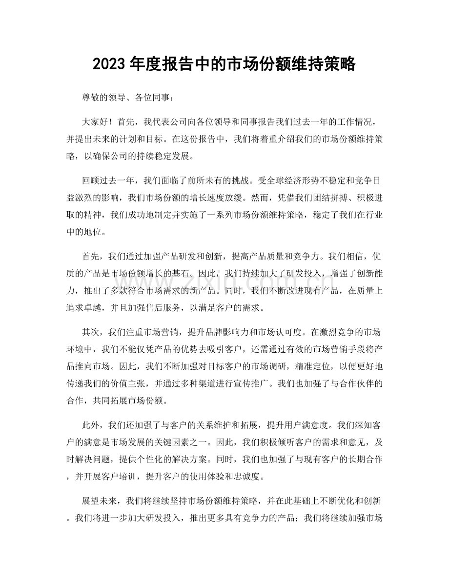 2023年度报告中的市场份额维持策略.docx_第1页