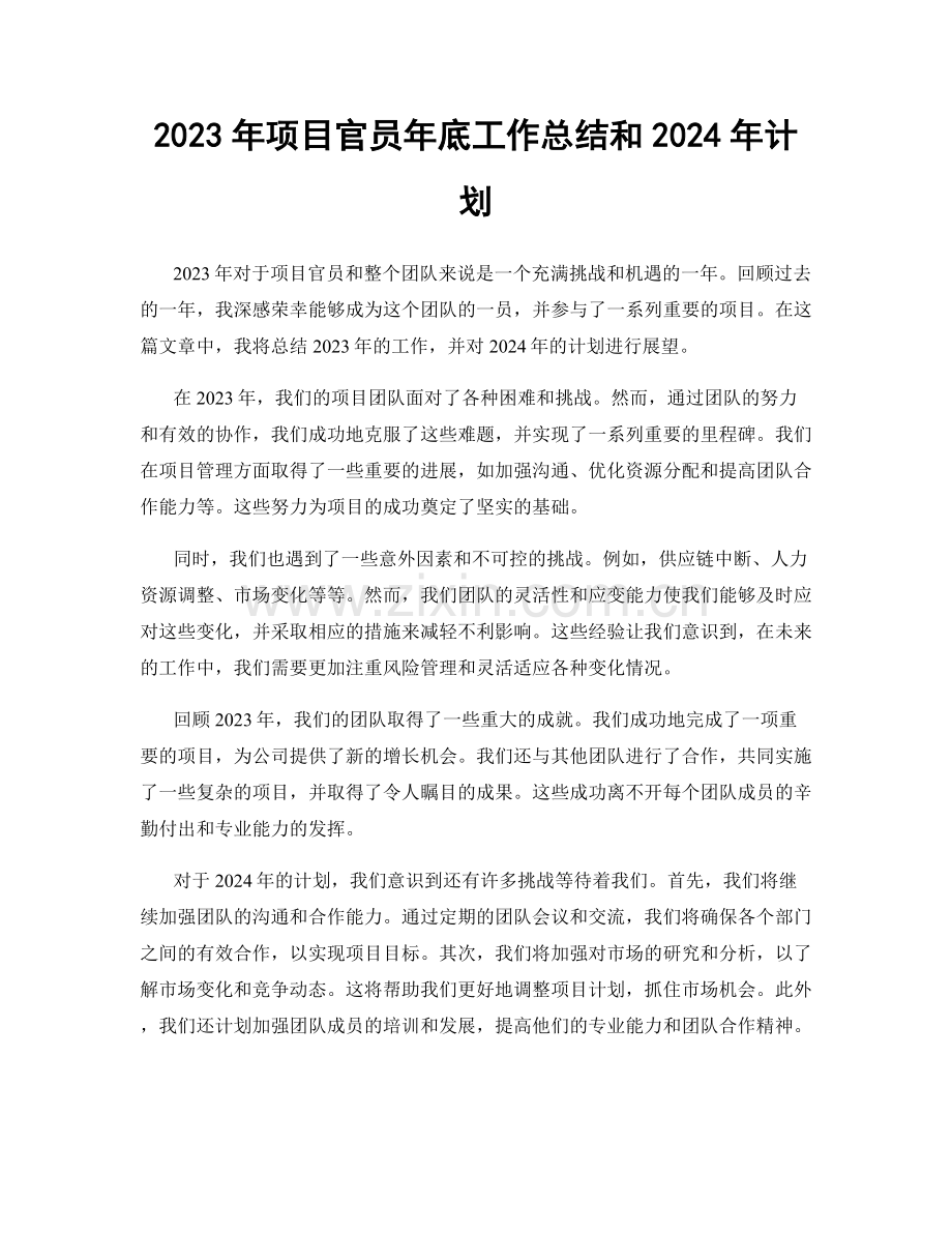 2023年项目官员年底工作总结和2024年计划.docx_第1页