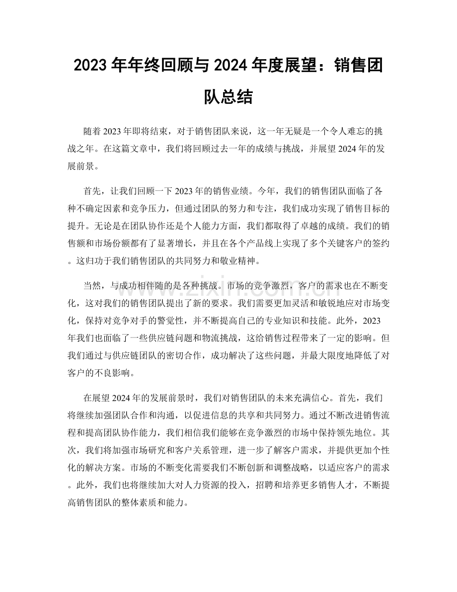 2023年年终回顾与2024年度展望：销售团队总结.docx_第1页