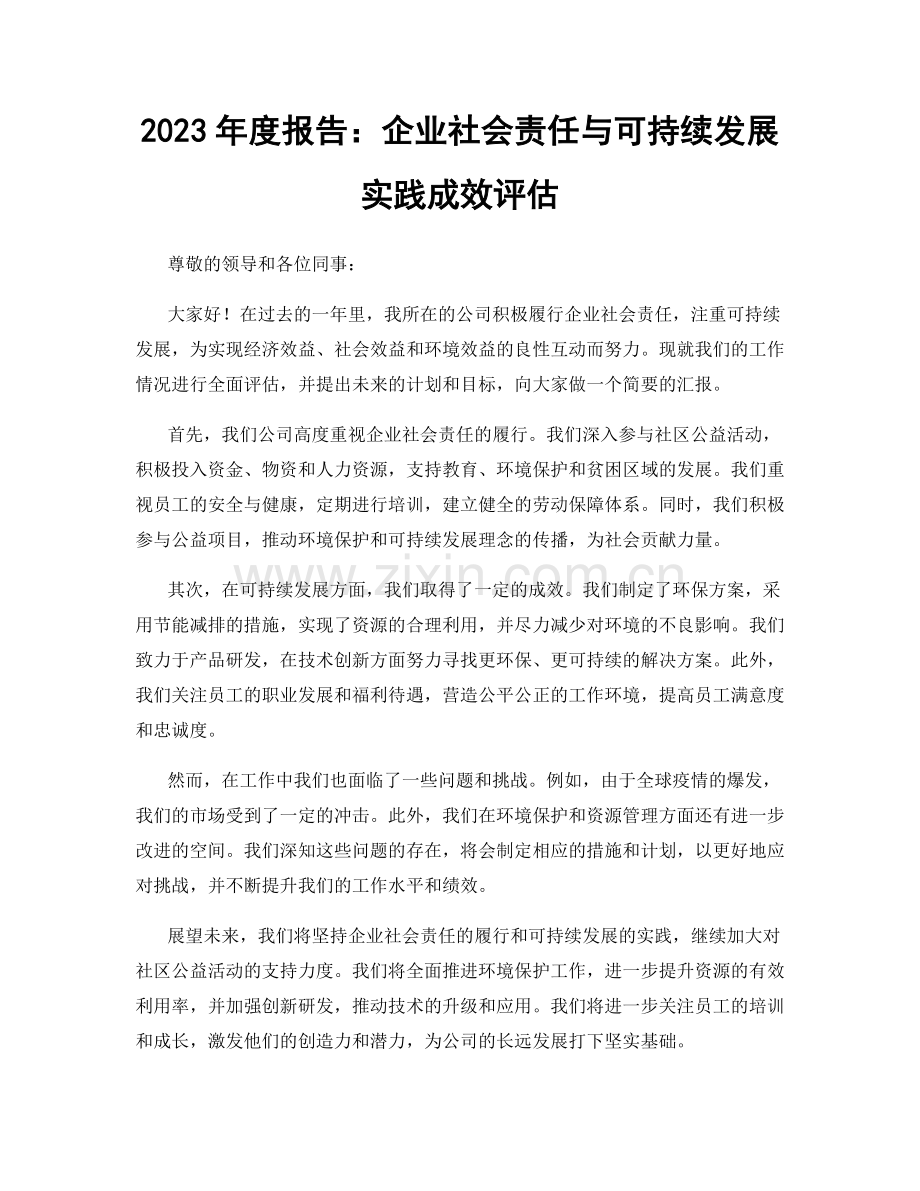 2023年度报告：企业社会责任与可持续发展实践成效评估.docx_第1页