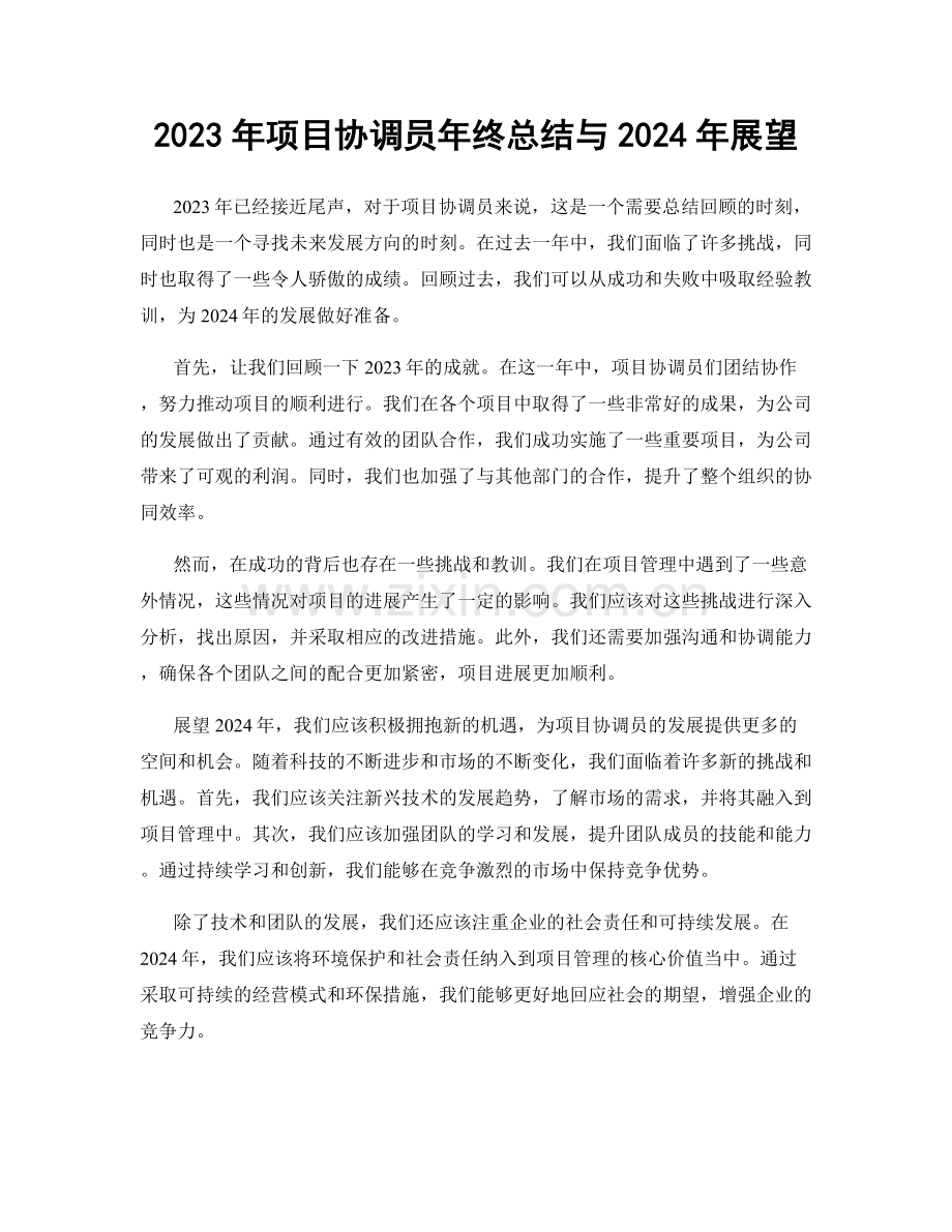 2023年项目协调员年终总结与2024年展望.docx_第1页