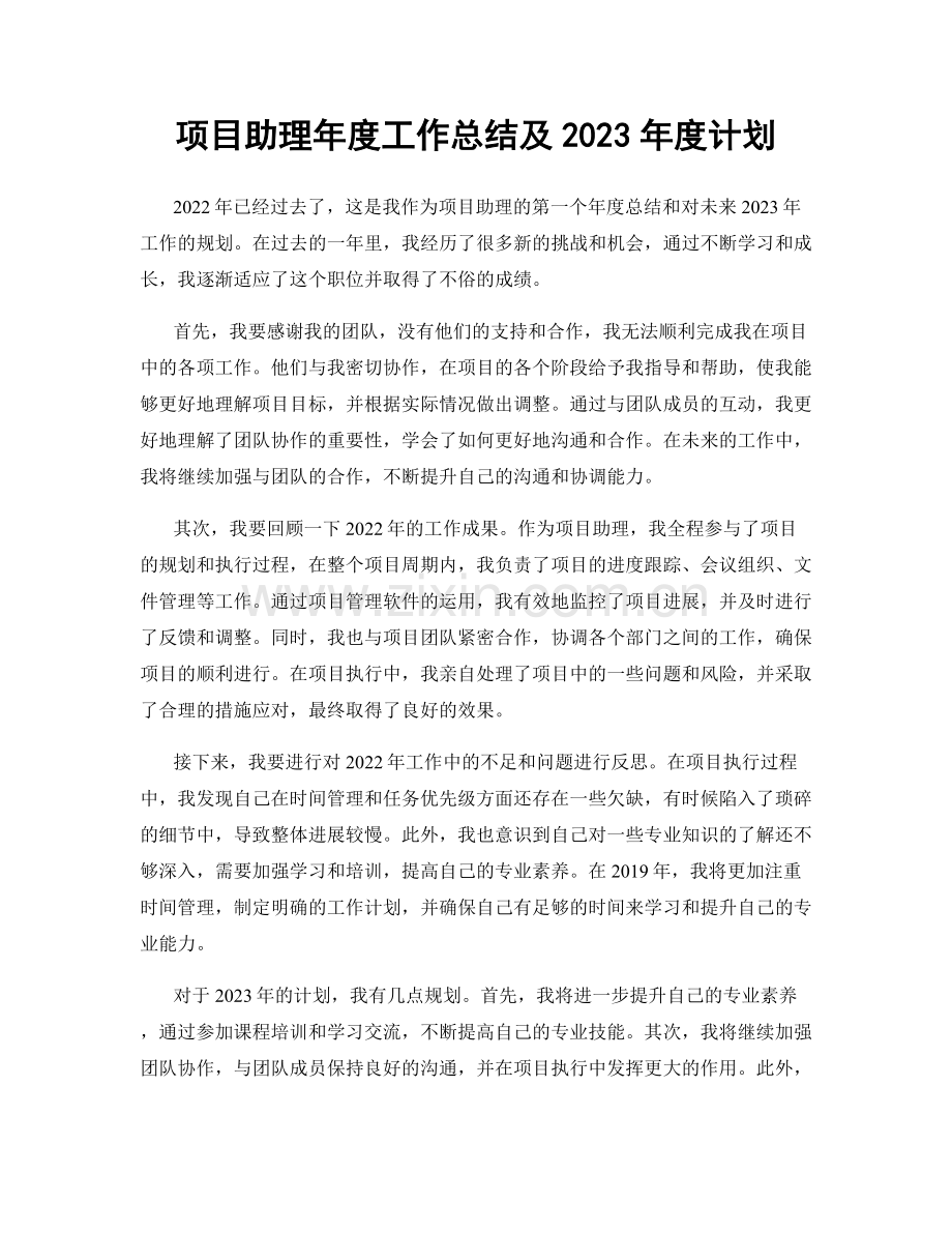 项目助理年度工作总结及2023年度计划.docx_第1页