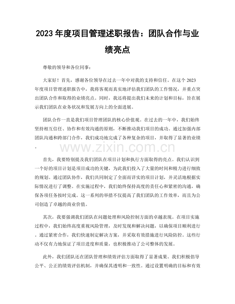 2023年度项目管理述职报告：团队合作与业绩亮点.docx_第1页