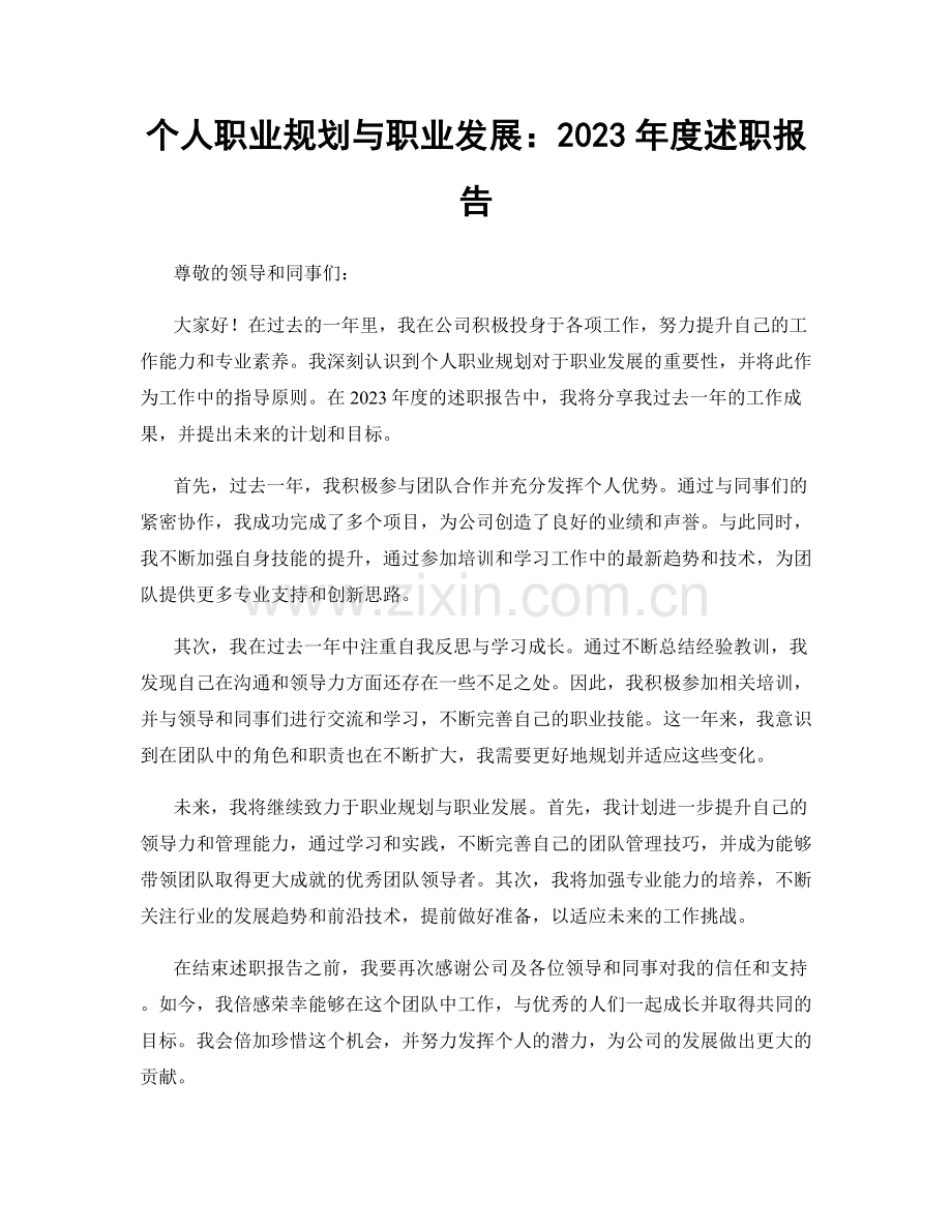 个人职业规划与职业发展：2023年度述职报告.docx_第1页